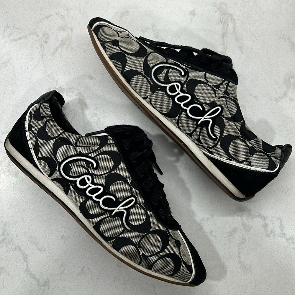 Coach Devin Black Signature Suede Canvas Embroidered Sneakers 8.5